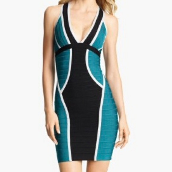 Herve Leger Dresses & Skirts - NEW Black Teal HERVE LEGER Eyvette Bandage Dress